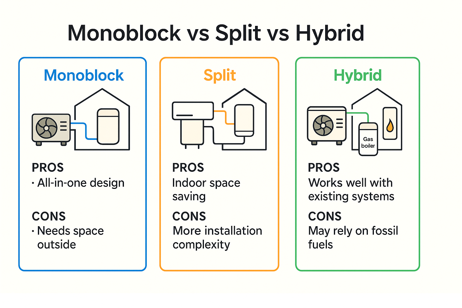 Monoblock gegen Split vs Hybrid