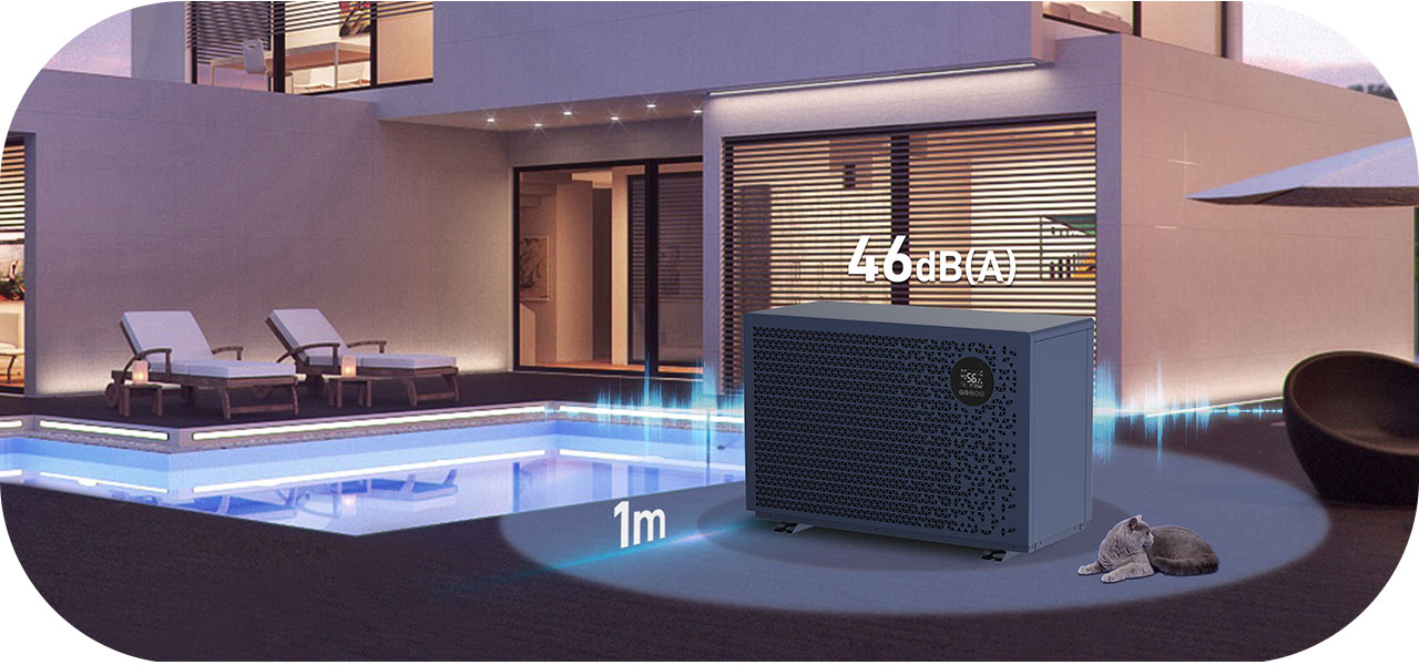 Schwimmbad-Wärmepumpe leise mit nur 46 dB(A)